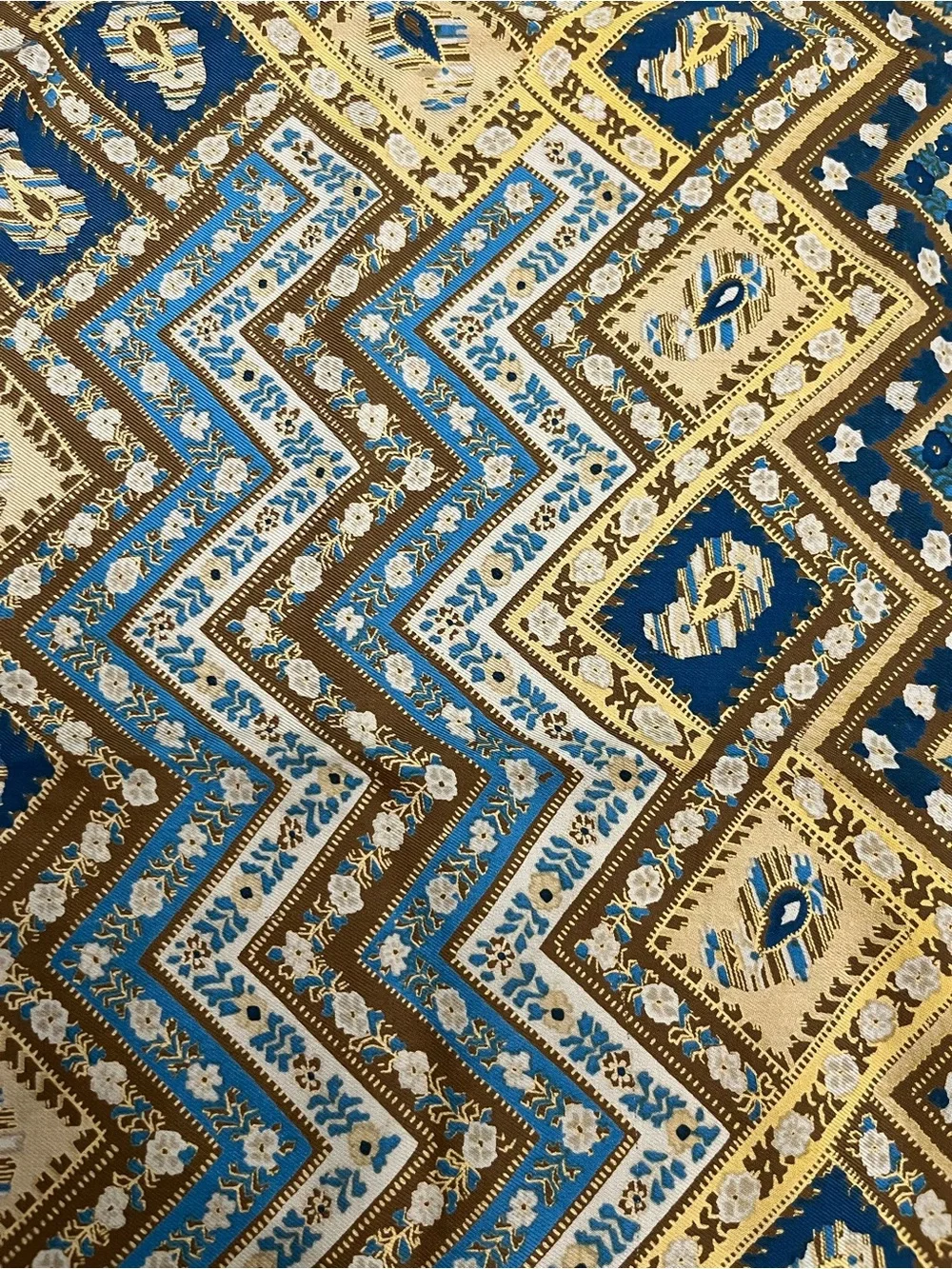 Vintage Liberty of London Blue, Brown and Cream Floral, Geometric Silk Scarf - Picture 4 of 5